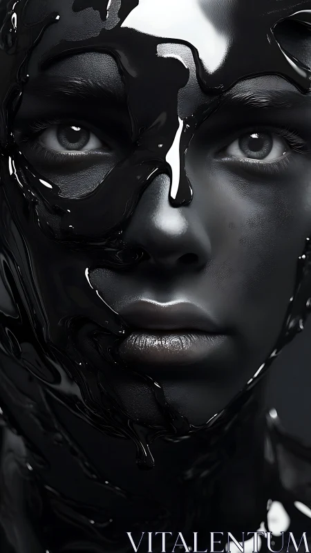 Liquid shadows embracing a calm, expressive human face.