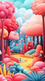 Layered digital landscape with gradient forest and dimensional terrain