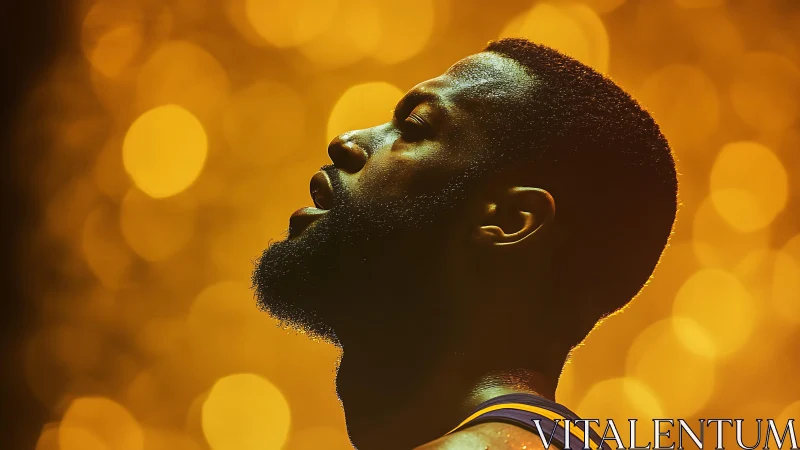 Profile of basketball player under warm defocused arena lights