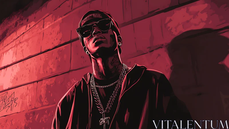 Low angle vector portrait of streetwear figure under red lighting