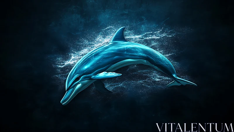 Luminescent dolphin rendered in dynamic aquatic motion.