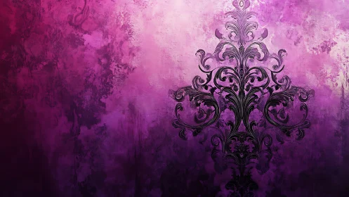 Baroque floral filigree ornament on textured magenta wall