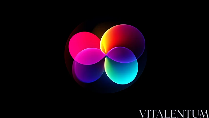Luminous overlapping color orbs glow against deep black