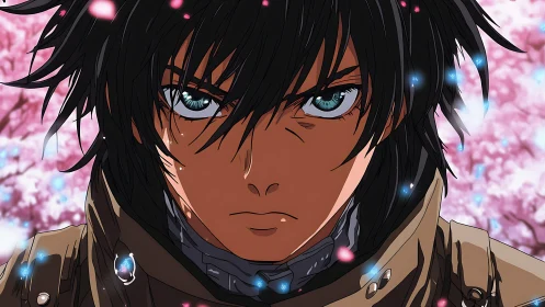 Anime-style male portrait shows intense forward-facing stare