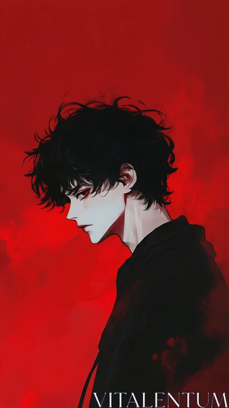 Side profile anime portrait isolates figure on red field