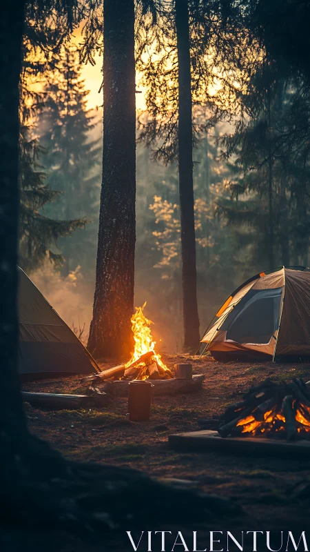 Wilderness Glow: Camping Under Tall Pines.