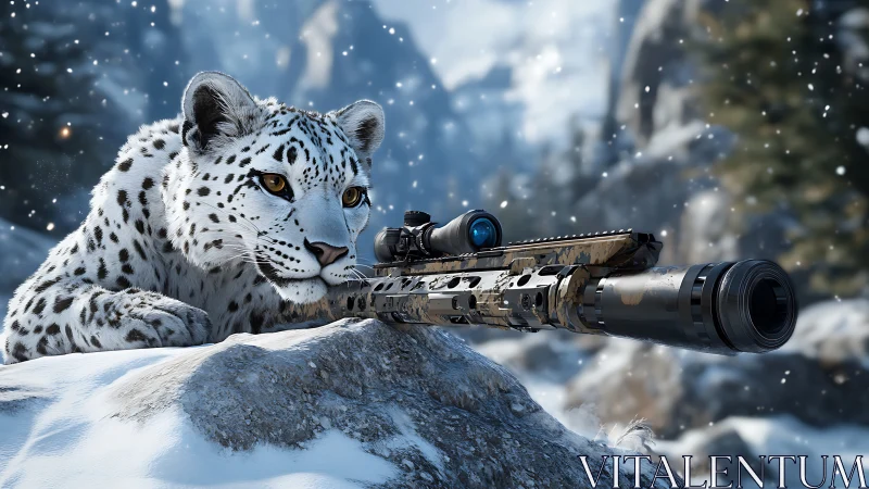 Snow Leopard Takes Aim in Alpine Winter Mountains