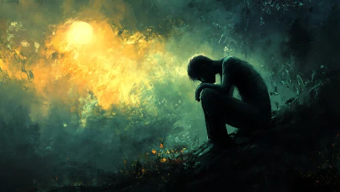 Quiet sunrise over a reflective soul in gentle shadow.