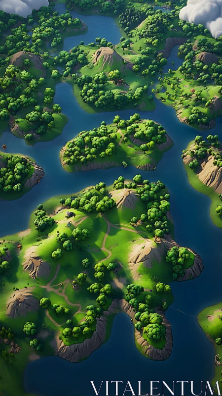 Aerial Archipelago Island Landscape with Winding Rivers.