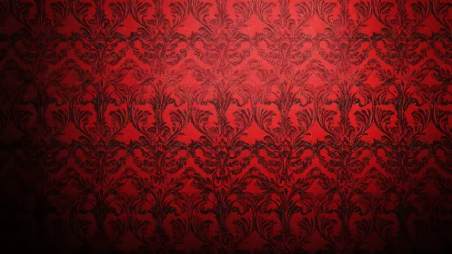Rich red damask wallpaper glows with vintage elegance