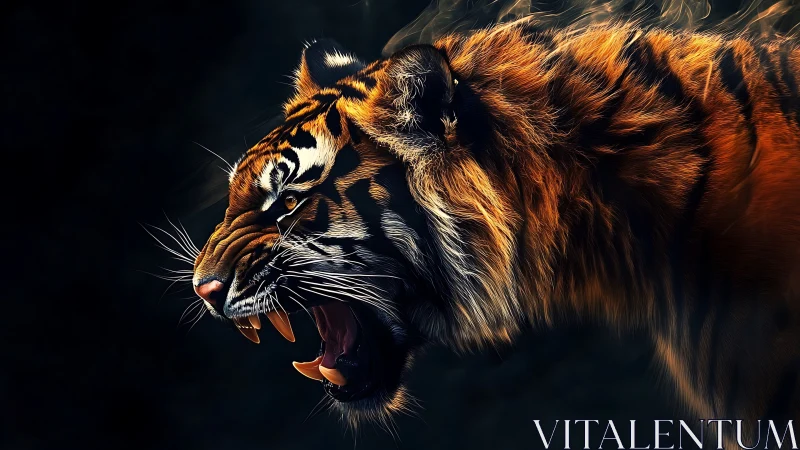 Snarling tiger profile in high contrast digital artwork.