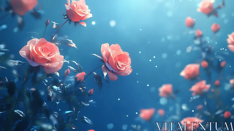 Digital Rose Garden Against Blue Backdrop
