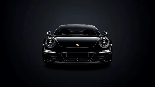 Sleek black sports car glowing softly against dark night.