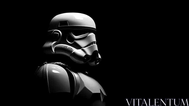 High-contrast stormtrooper helmet rendered in dramatic chiaroscuro
