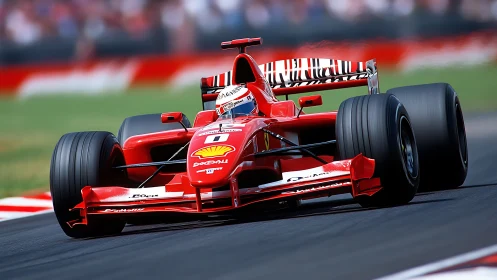 Red Formula racing car cornering under high downforce and load