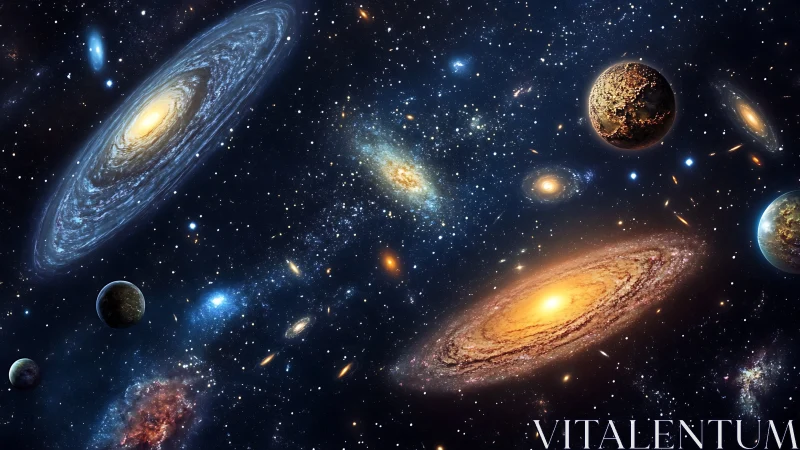 Galactic clusters and luminous worlds in cinematic deep space.