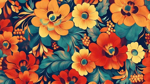 Midnight carnival blooms in blazing teal and ember petals.