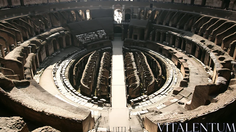 Interior view of the Roman Colosseum amphitheater structure.
