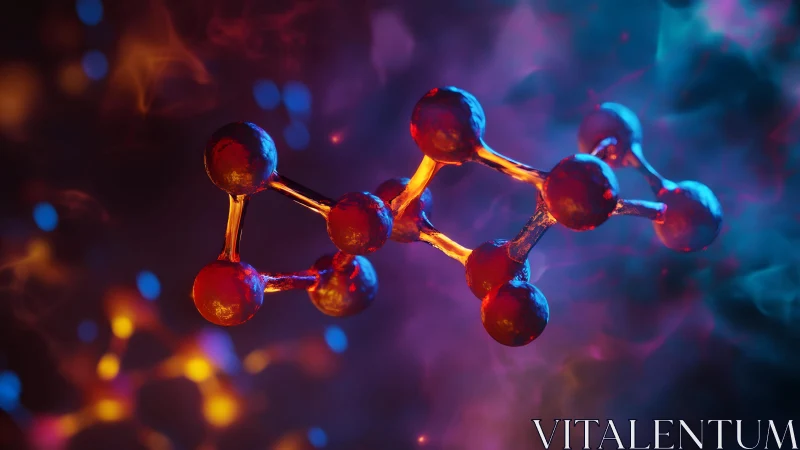 Vibrant 3D molecule structure with glowing abstract background.