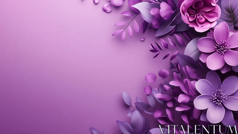 3D Rendered Floral Composition with Layered Petal Structures and Purple Monochromatic Color Gradatio