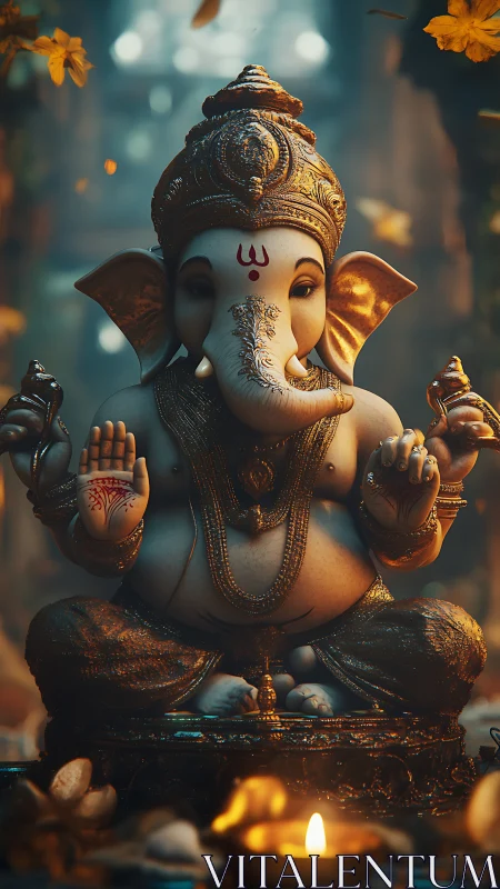 Golden Ganesha breathes warm light into a quiet shrine