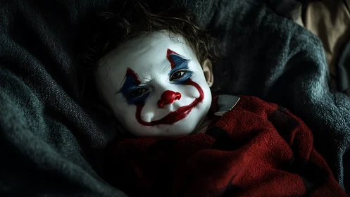 Drowsy little clownling under blankets of cozy dread.