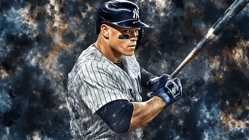 Dynamic batter portrait with textural digital brush impacts.
