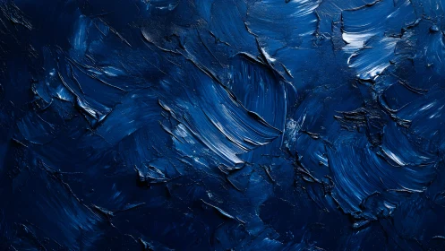 Deep Blue Abstract Oil Painting with Bold Textured Strokes.