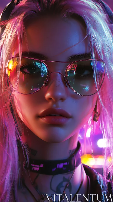 Cyberpunk neon portrait with reflective visor lighting study.