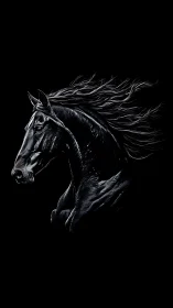 Midnight black stallion running wild in luminous highlights.