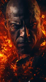 High-contrast fiery portrait with dramatic chiaroscuro lighting effects