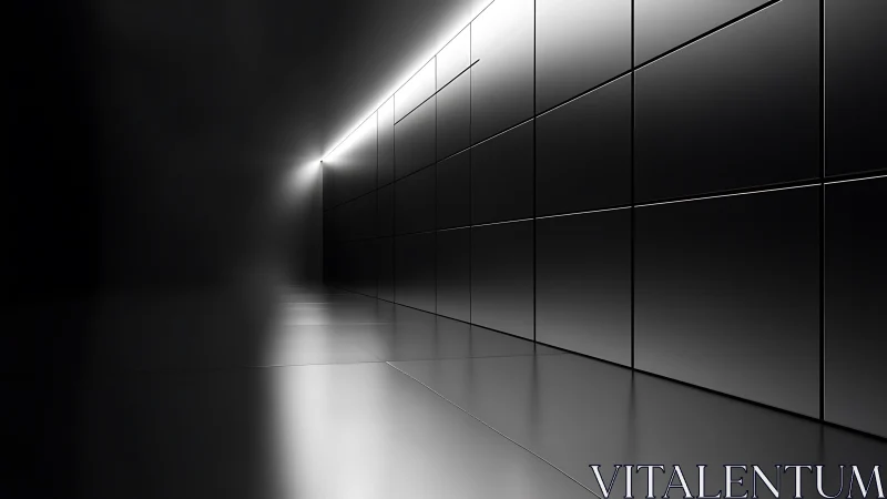 Modern Architectural Interior with Grid-Lined Walls and Directional Light