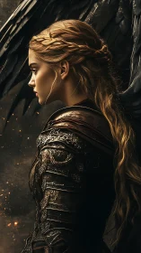 Digital painting profile of winged warrior in ornate armor.