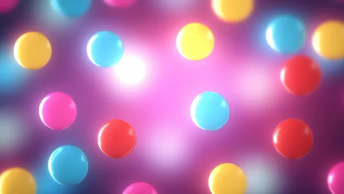 Floating Colorful Spheres on a Vibrant Pink Bokeh Background.