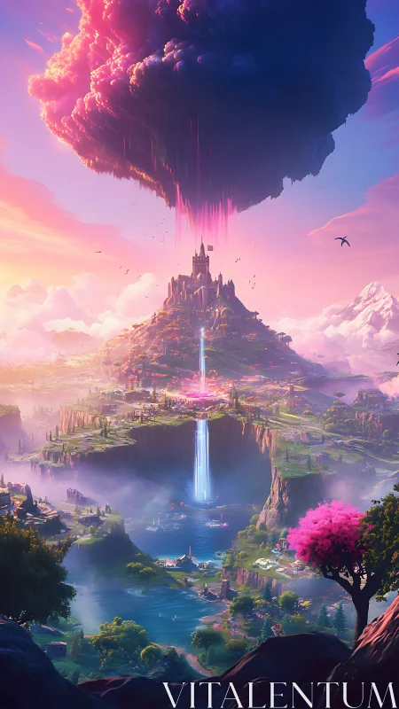 Skyfall citadel under a radiant storm of enchanted light.