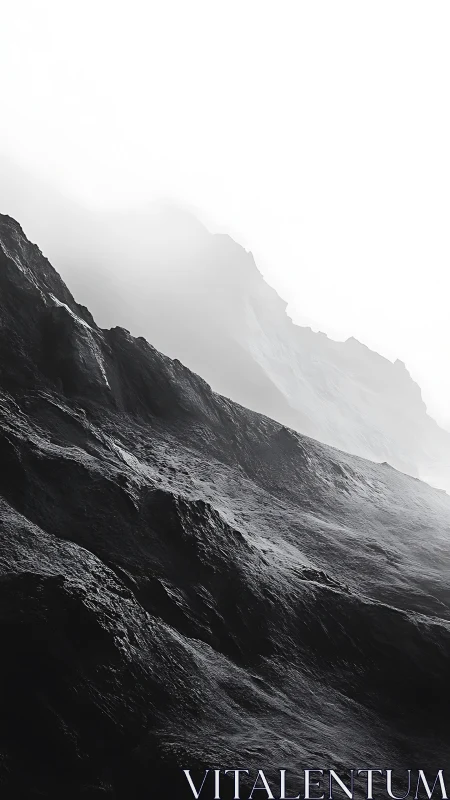 Silent mountain slopes fading gently into bright mist.