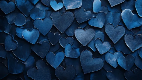 Multiple Blue Heart Shapes Arranged on Dark Surface