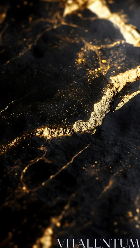 Golden veins across dark cracked stone surface.