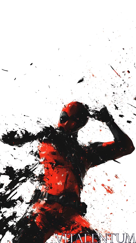 Dynamic red-suited comic antihero in splatter style poster.