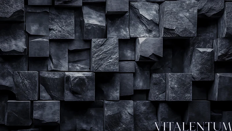 Dark geometric stone cubes abstract wall texture, modern style.