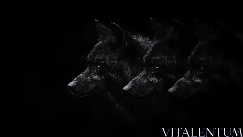 Shadowed wolf trilogy in dramatic low key profile study.