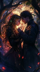 Enchanted Romance Beneath Glowing Forest Canopy