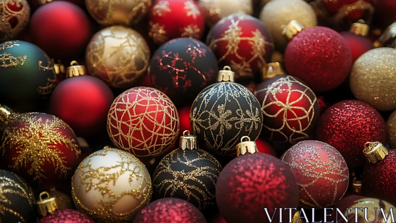 Christmas ornaments fill frame with dense glittered surfaces