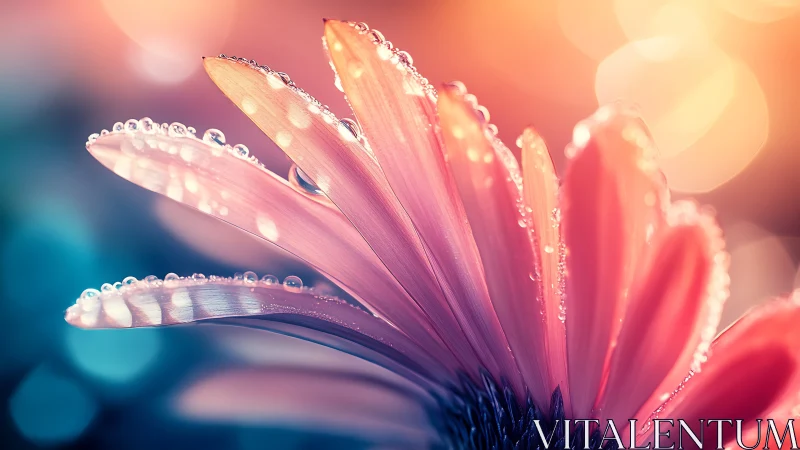 Pink Gerbera Daisy with Dewdrops Against Warm Bokeh Gradient