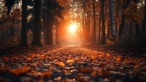 Autumn's Golden Corridor: Where Sunlight Meets Fallen Dreams.