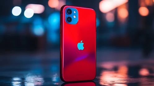 Red iPhone 11 in Urban Glow: Tech Style Captured.
