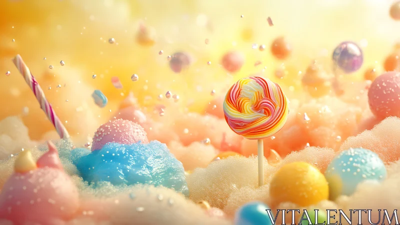 Spiral Lollipop in Candy Dreamscape of Sugary Spheres.