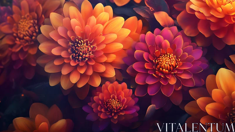 Luminous Dahlias in Warm Gradient Harmony.