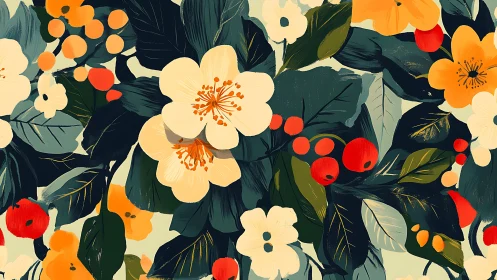 Floral pattern shows stylized blooms with dense layered foliage