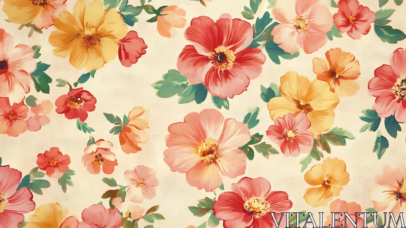 Watercolor floral pattern layers soft pink and yellow blooms